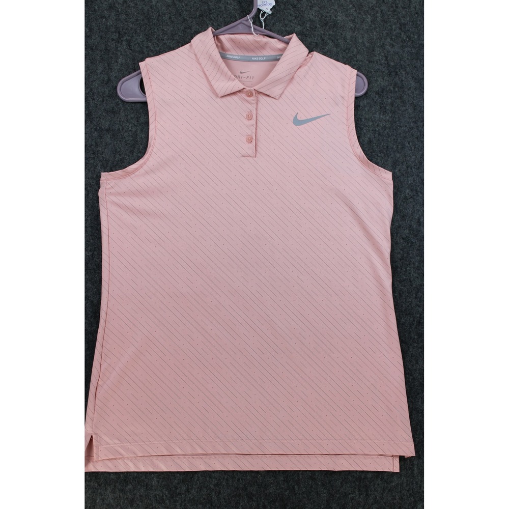 Nike Golf Dri-FIT Sleeveless Polo Shirt Pink Pinstripe Women Medium 831456-612